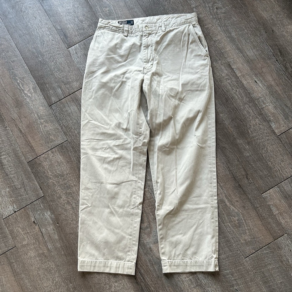 Vintage 1990's Polo Ralph Lauren Pleated Trouser Pants Khaki Beige Straight